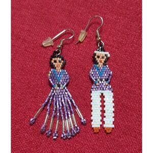 Native American Indian Beaded Dangle Earrings Indian‎ Couple Handmade